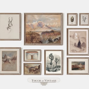 Vintage Southwestern Gallery wall set of 10 prints, American country decor, printable rustic ranch wall art, digital download #S014