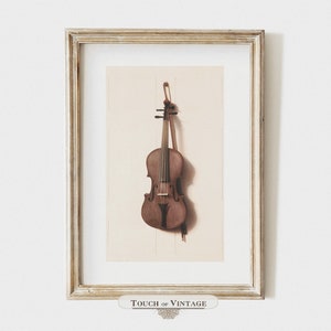 Printable vintage painting of a violin, neutral rustic home decor, musical instrument print, instant download #SL028