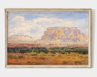 Printable vintage watercolour painting of a southwestern landscape , American desert print, rustic wall decor, instant download #LA003