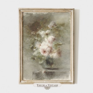 Afdrukbare vintage aquarel schilderij van pastel roze rozen, antieke bloemenkunst aan de muur, shabby chique bloemenprint, instant download #BT016