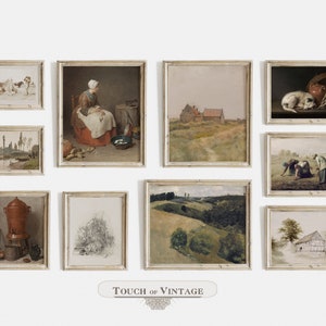 Vintage Farmhouse Gallery wall set of 10 prints, French country decor, printable rustic wall art, instant download
