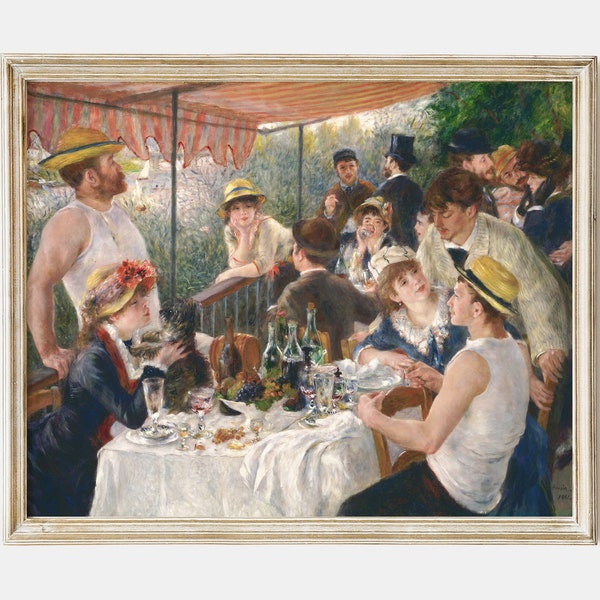 French vintage art, Printable antique oil painting called luncheon of the boating party, impressionist art print, instant download #PT012