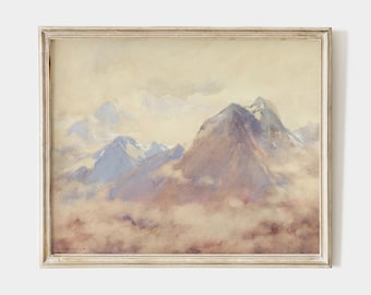 Printable vintage watercolour painting of a mountain landscape, nature print, rustic wall decor, instant download #LA014