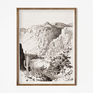 Printable vintage sketch of Southwestern landscape, Arizona Apache trail, American desert print, rustic wall decor, instant download #SK007