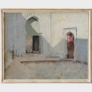 Printable Vintage Arabic architecture oil painting, Antique Moroccan art print, instant download #AS018