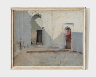 Printable Vintage Arabic architecture oil painting, Antique Moroccan art print, instant download #AS018
