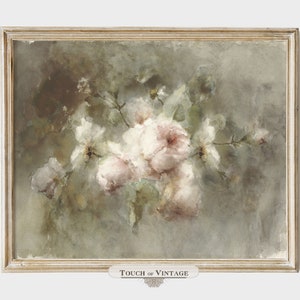 Afdrukbare vintage aquarel schilderij van pastel roze rozen, antieke bloemenkunst aan de muur, shabby chique bloemenprint, instant download #BT017