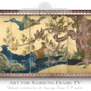 Samsung Frame TV art, Vintage Japanese golden nature painting for Frame TV, 4K digital art for Tv display, instant download  #TV107