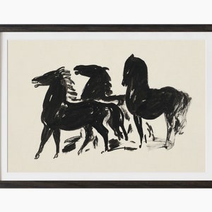 Printable Vintage abstract painting of a group of horses, Antique equestrian print, instant download #SK001