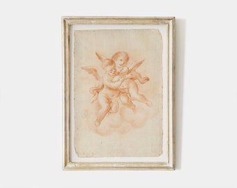 Printable Vintage sketch of cherubs, Antique angels print, winged putti drawing, instant download #SK002