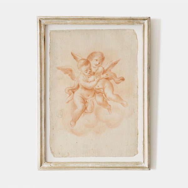 Printable Vintage sketch of cherubs, Antique angels print, winged putti drawing, instant download #SK002