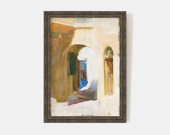 Printable Vintage Arabic architecture oil painting, Antique Moroccan door print, instant download #AS031