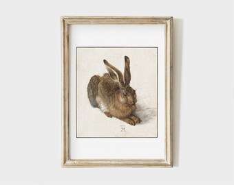 Printable Vintage rabbit drawing, minimalist antique animal print, instant download  #AN017