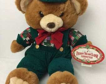 18" VINTAGE 1986 KMART CHRISTMAS TEDDY BEAR STUFFED ANIMAL PLUSH TOY SCARF HAT