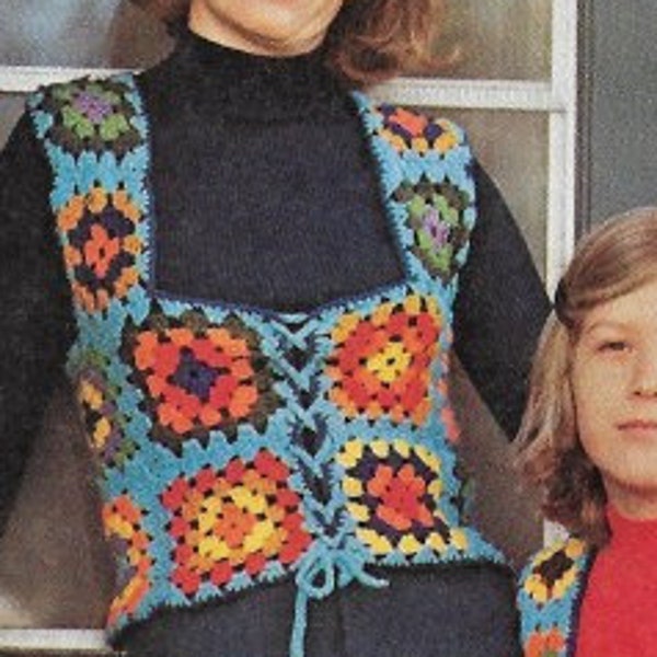 Vintage Crochet Granny Square Vest Pattern (1975)