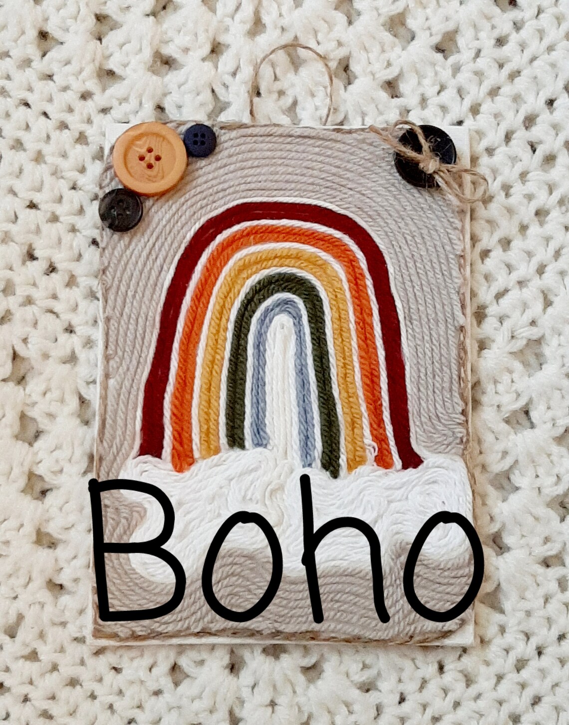 Arazzo Macramè Arcobaleno - Decorazione Boho Per Camera Dei Bambini O Casa, Realizzato A Mano - Foto 11