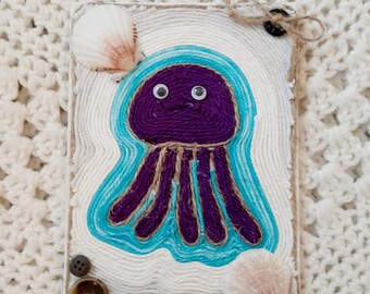 Jellyfish wall hanging, cute jellyfish art, yarn art, button art