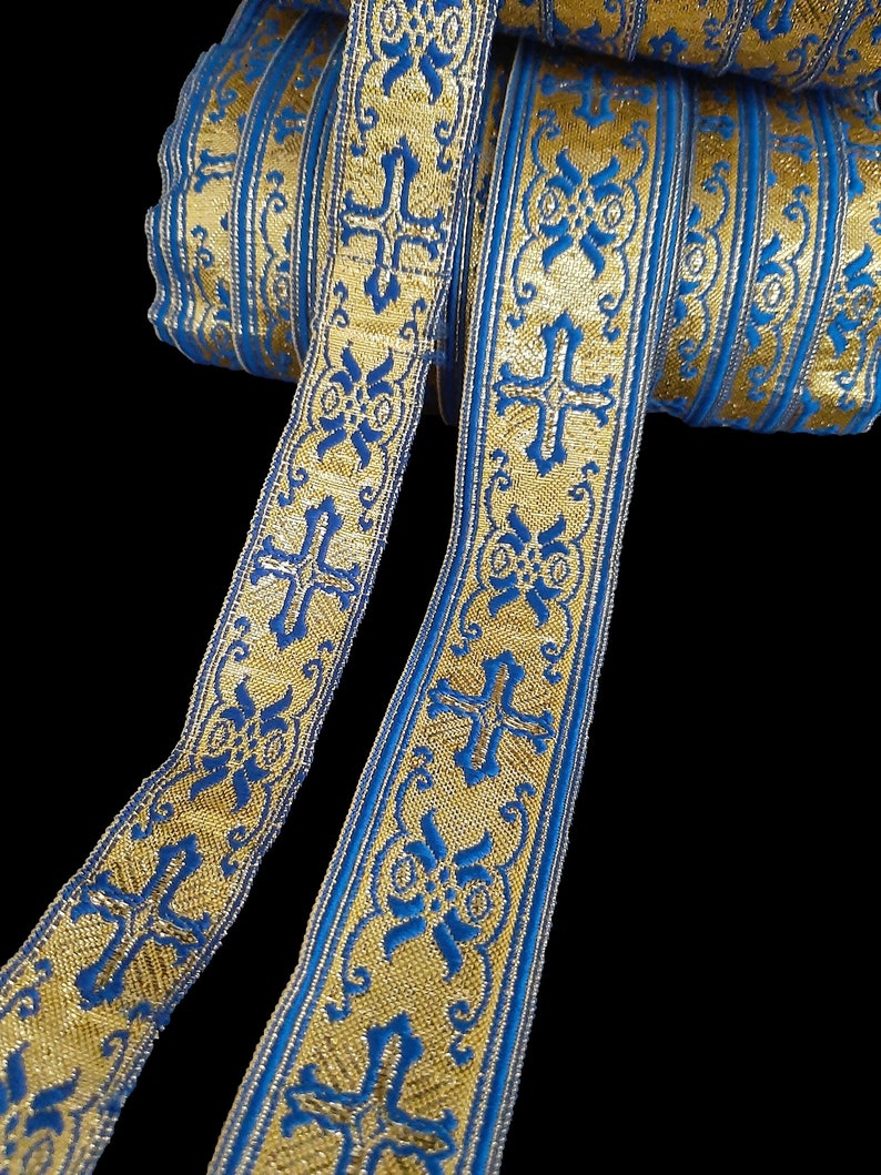 Gallon, rubans, rubans liturgiques, vêtements de cérémonie, gallons d'or Bleu