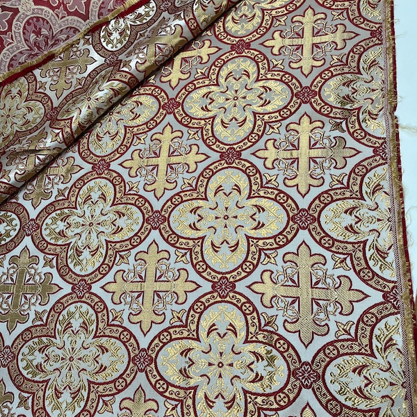 Byzantine Brocade Fabric | Orthodox Liturgical Textile | Non Metallic Church Vestment & Altar Cloth Fabric | Made in Greece