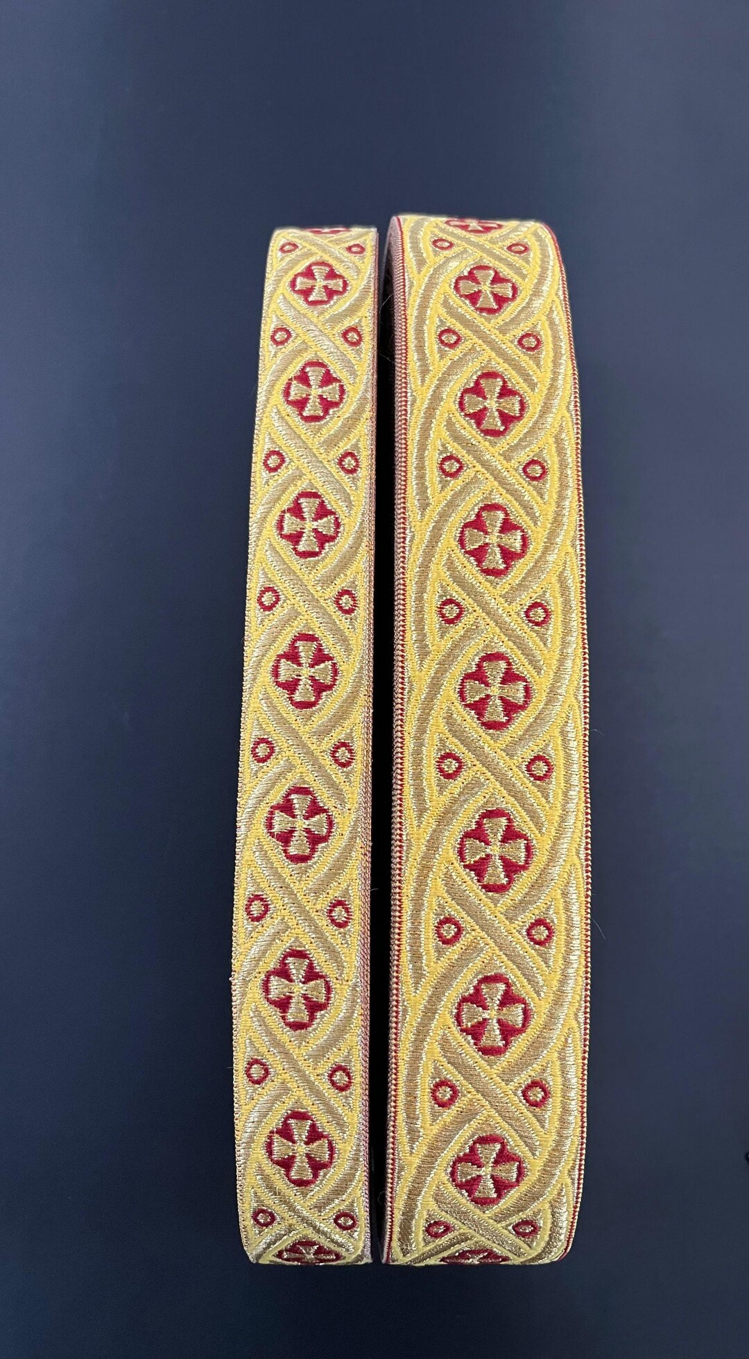 Metallic Vestment Trim, Church Ribbon, Gold & Red Pattern - Etsy