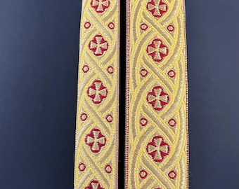 Metallic Vestment Trim, Church Ribbon, Gold & Red Pattern