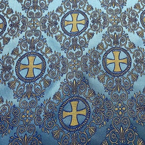 Brocart non métallique, Brocart floral, Tissus d'église, Tissu liturgique Light Blue/Gold