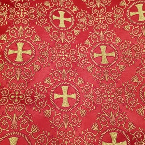 Brocart non métallique, Brocart floral, Tissus d'église, Tissu liturgique Red/Gold