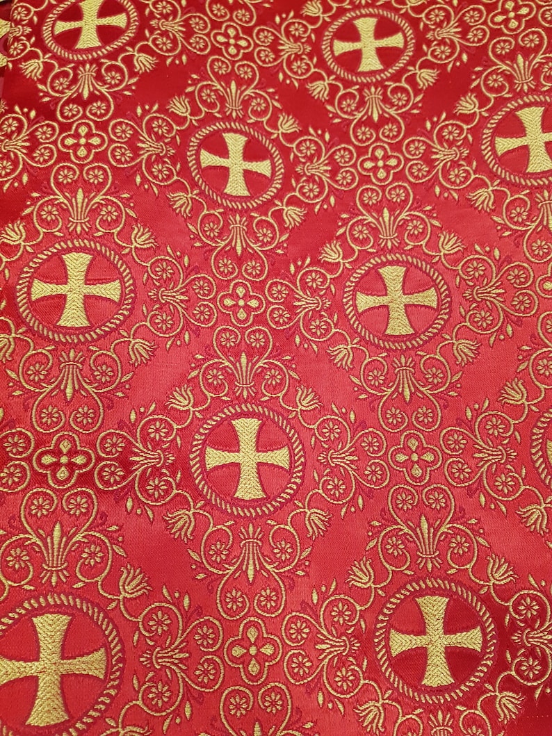 Brocart non métallique, Brocart floral, Tissus d'église, Tissu liturgique Red/Gold