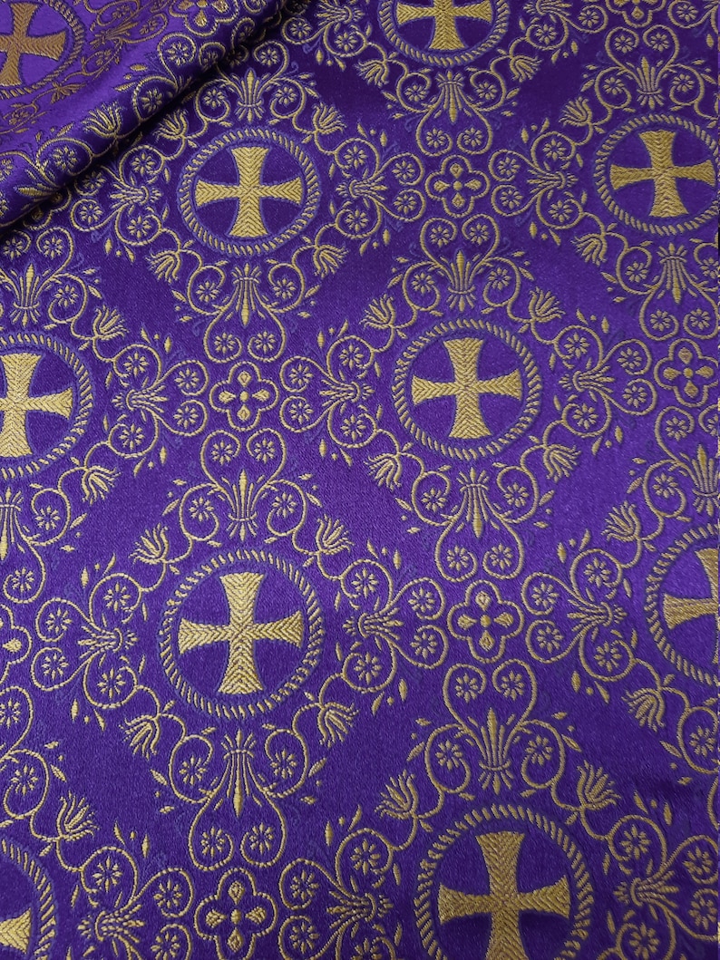 Brocart non métallique, Brocart floral, Tissus d'église, Tissu liturgique Purple/Gold