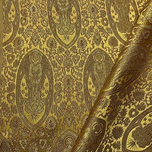 Gold Angel Brocade with Burgundy Outline, Liturgical Vestments, Metallic Brocade