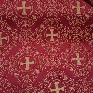 Brocart non métallique, Brocart floral, Tissus d'église, Tissu liturgique Burgundy/Gold