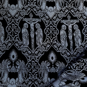 Crucifixion Fabric | Byzantine Brocade Fabric | Orthodox Liturgical Textile | Non Metallic | Made in Greece