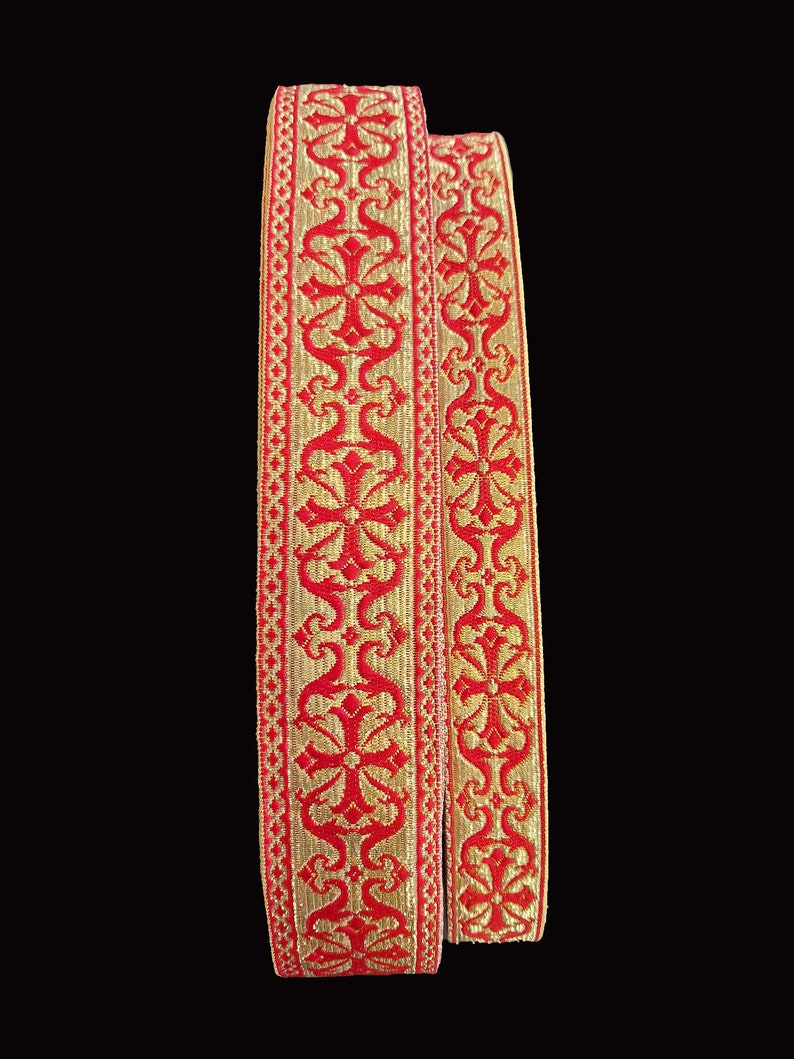 Metallic Ribbon, Metallic Trim, 2.5cm and 4cm, Church Trim, Vestment Trim Red