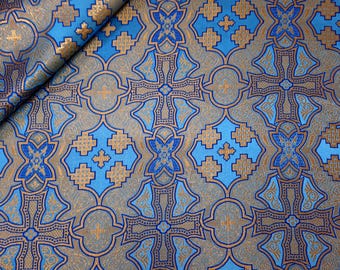 Liturgical Brocade Fabric Non-Metallic | Church Vestment Fabric with Cross Motif | Ecclesiastical Textile for Altar Cloth | Made in Greece