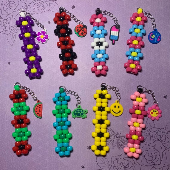 Kandi Flower Keychains With Charm Choose Your Own Keychain Etsy