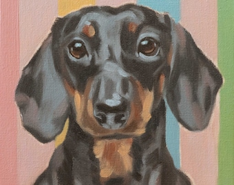 Ölgemälde, Dachshund, Dackel, 15 x 15 cm, Einzelstück handgemalt, optional mit Rahmen, Beerenfarbe und Pastelltöne