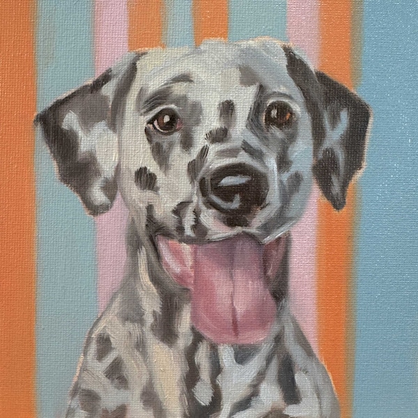 Oil painting, Dalmatian, 15 x 15 cm, unique piece hand-painted, berry colour and pastel tones, optionally with frame