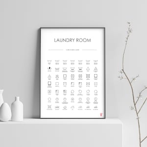 Laundry Room, Laundry Care Symbol Guide, Printable Art, Laundry Wall Decor, Laundry Care, Laundry Room Wall Art, Home Decor, Single, White