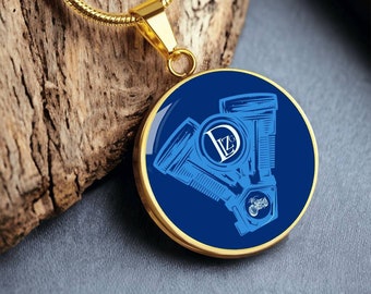 Motorrad Führerschein Geschenk DLzG Halskette Silber und Gold, Motorrad Schmuck, Geschenk zum Führerschein bestanden Blau/ Blau