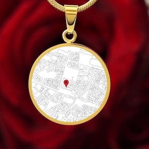 Personalisierte Karte Halskette mit Gravur, Geschenk für Sie und Ihn, Ihr Lieblingsort immer dabei, Schmuck mit Koordinaten