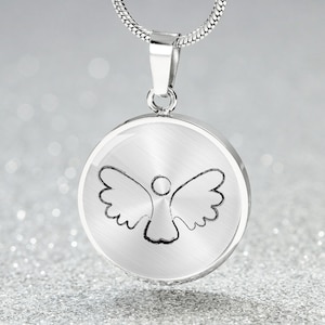 Guardian angel necklace with lucky charm pendant, angel necklace baptism gift, guardian angel silver pendant lucky charm necklace with engraving