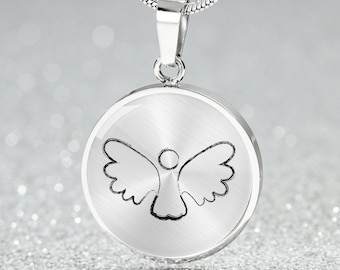 Guardian angel necklace with lucky charm pendant, angel necklace christening gift, guardian angel silver pendant lucky charm necklace with engraving