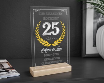 25th Wedding Anniversary Gift – Personalized Silver Wedding Anniversary Keepsake – Special Wedding Anniversary Gift – Acrylic Plaque & Wood