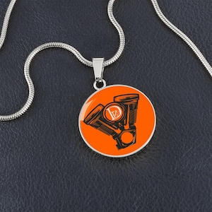 Motorrad Führerschein Geschenk DLzG Halskette Silber und Gold, Motorrad Schmuck, Geschenk zum Führerschein bestanden Orange/ Schwarz