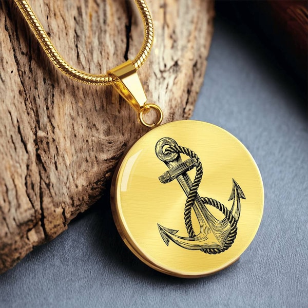 Kette mit Anker Anhänger als Geschenkidee Valentinstag, goldene Ankeranhänger Halskette mit Gravur, coole Geschenke, Geschenk mit Name