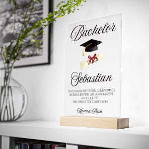 Personalisierter Absolventen-Aufsteller zum Bachelor Acryl Bild, Master, Graduation Geschenk, Abschlussfeier Dekoration, Abitur Glückwunsch