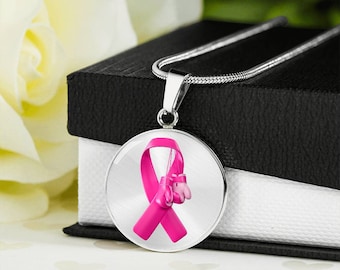 Brustkrebs Symbol Symbol der Stärke Halskette, Brustkrebs Schleife als Mutmacher und Gute Besserung Geschenk, Neuanfang Geschenk