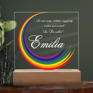 Personalisierte Nachttischlampe Regenbogen aus Acryl, Babygeschenk Geburt, Taufgeschenk, Lampe Kinderzimmer, Regenbogen Geschenke