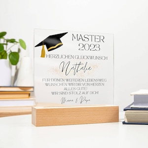 Graduation 2024, bachelor gift, premium acrylic picture gift for graduation, gifts for master's graduation, gifts for graduation 2024 Holz Basis ohne LED