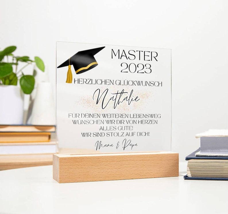 Graduation 2024, bachelor gift, premium acrylic picture gift for graduation, gifts for master's graduation, gifts for graduation 2024 Holz Basis ohne LED